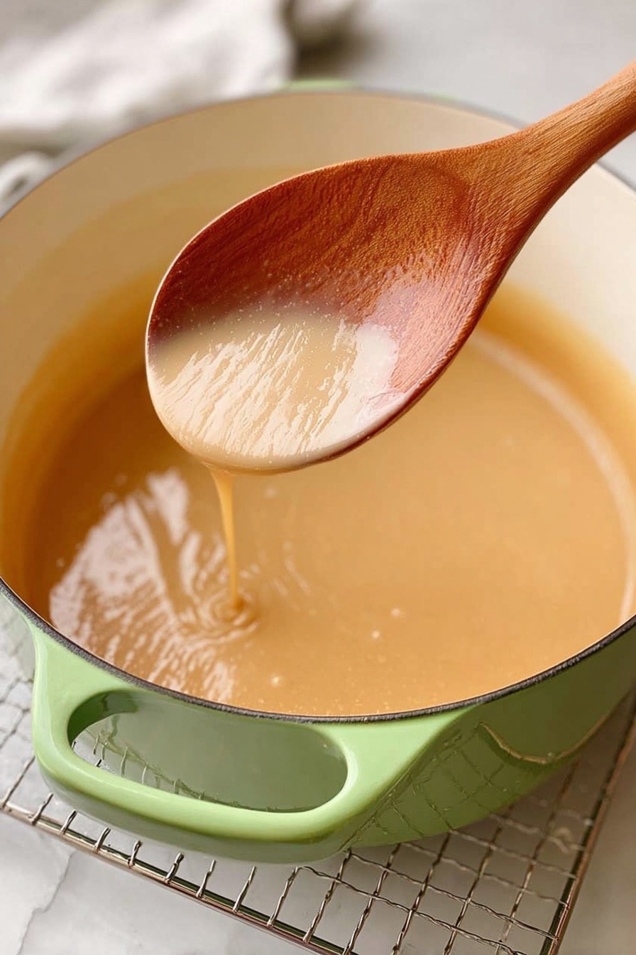 A white plate holds three slices of light beige turkey arranged side by side on the lower half, with light brown gravy being poured over them from a small white pitcher held by a woman's hand in the top right corner. To the left of the turkey is a neat stack of bright green beans, beside that is a small mound of golden brown stuffing, and a dollop of dark red cranberry sauce. On the right side of the plate, there is a scoop of creamy white mashed potatoes topped with some of the same light brown gravy. The plate is set on a white marbled surface and a gold fork rests on the left edge of the plate. Photo taken with an iphone --ar 2:3 --v 7